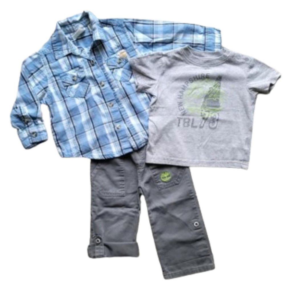 🌿Timberland Boys 3 Piece Outfit - Shirt, Button Up & Rollup Pants [18M]🌿
